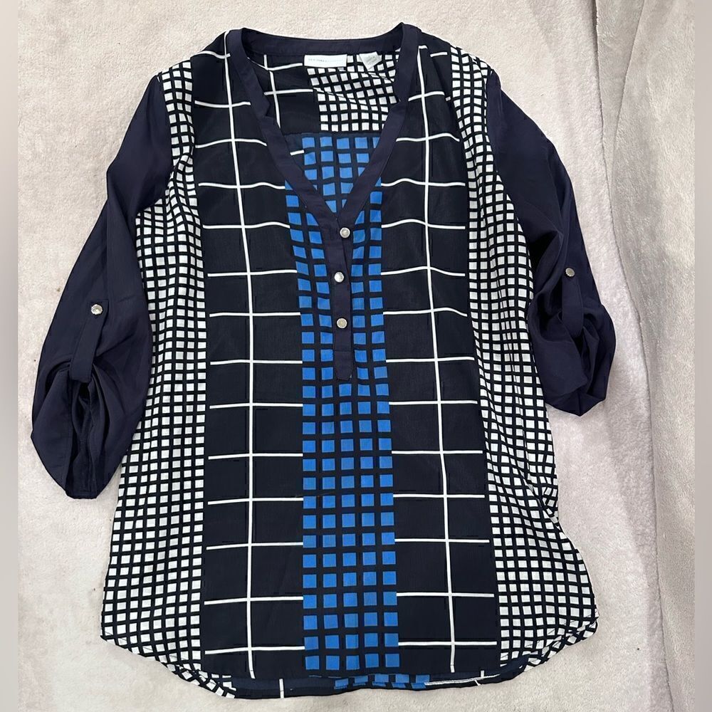 New York & Company blouse size small blue and navy and white